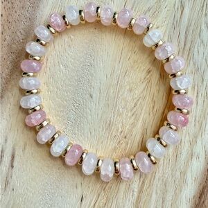 Quartz Crystal Beaded Bracelet | Pink, Clear & Gold